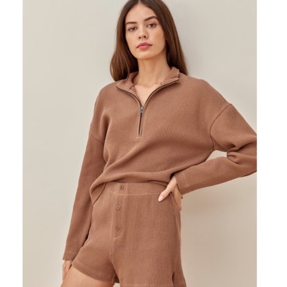 Reformation Waffle Half Zip & Dixon Short Set - Picture 2 of 10